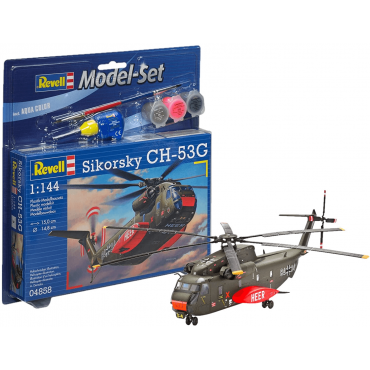 KIT PARA MONTAR REVELL MODEL SET HELICÓPTERO CH-53G TRANSPORT HELICOPTER 1/144 66 PEÇAS COMPLETO COM TINTAS COLA E PINCEL REV 64858